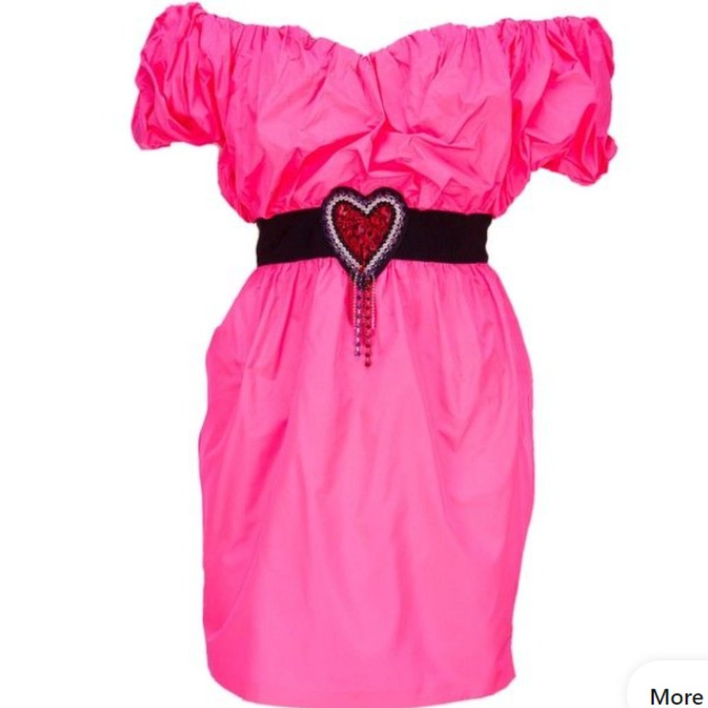 NWT MSGM Neon Pink Off Shoulder Heart Dress
